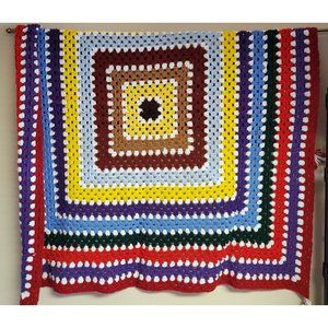 Handmade Rainbow Granny Afghan Squares w/Tassels 2 feet by 2 feet 48" x 48"